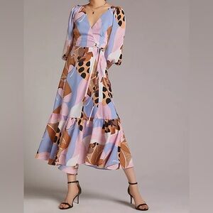 Hutch Anthropologie Bloom Wrap Midi Dress Women Small Pink Purple Multicolor